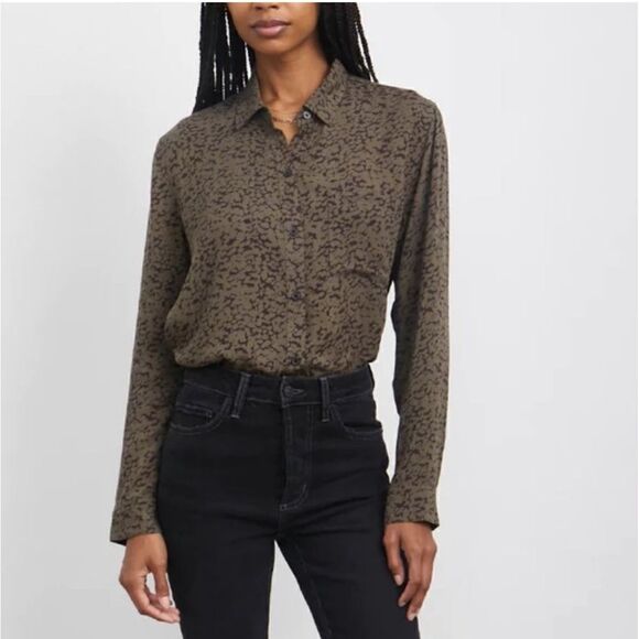 Rails Rosci Olive Black Spots Long Sleeve Button Up Shirt NWT size Small $168 - Picture 1 of 8